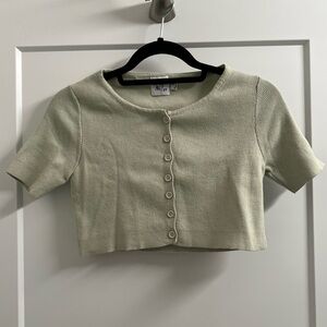 Princess Polly Green Button-Up Short Sleeve Crop Top